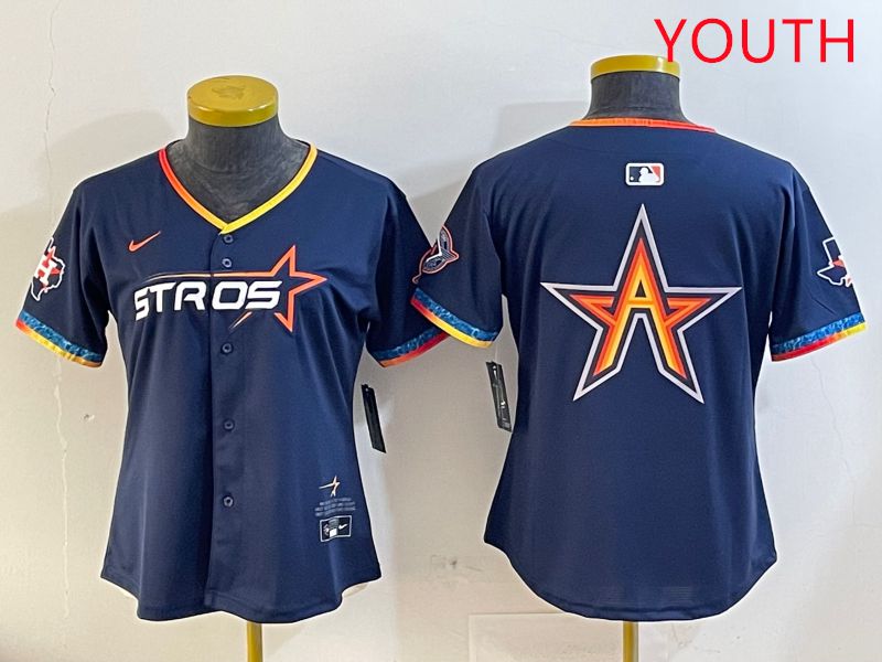 Youth Houston Astros Blank Drak Blue Fourth generation Joint Name 2025 Nike MLB Jersey style 4->youth mlb jersey->Youth Jersey